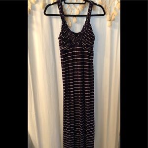 Blue and white striped maxi dress